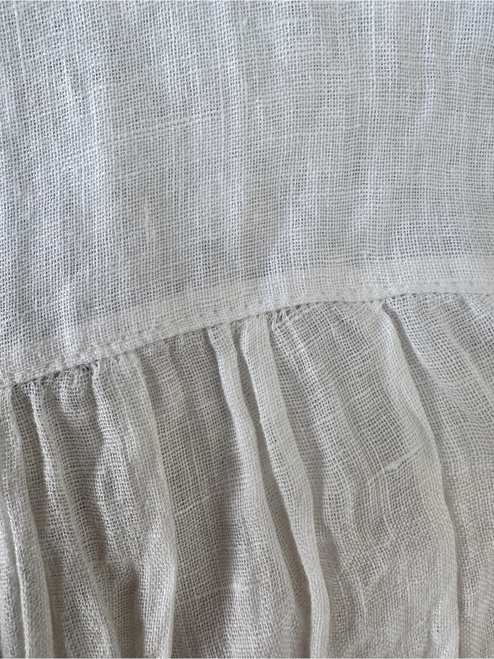 White Linen Peasant Blouse with Gathered Waist - Picture 8 of 8